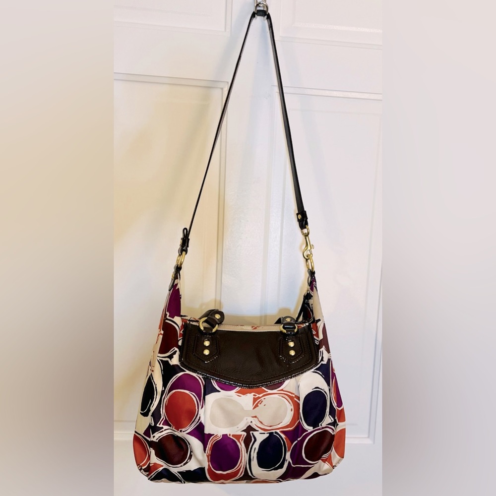 Coach ‘Ashley Logo’ Scarf Print Satin & Patent Leather Crossbody/Handbag, EUC - Picture 6 of 13